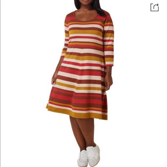 MAREE POUR TOI Striped Fit & Flare Midi Sweater Dress In Rust 12/14 NWT - Picture 12 of 12